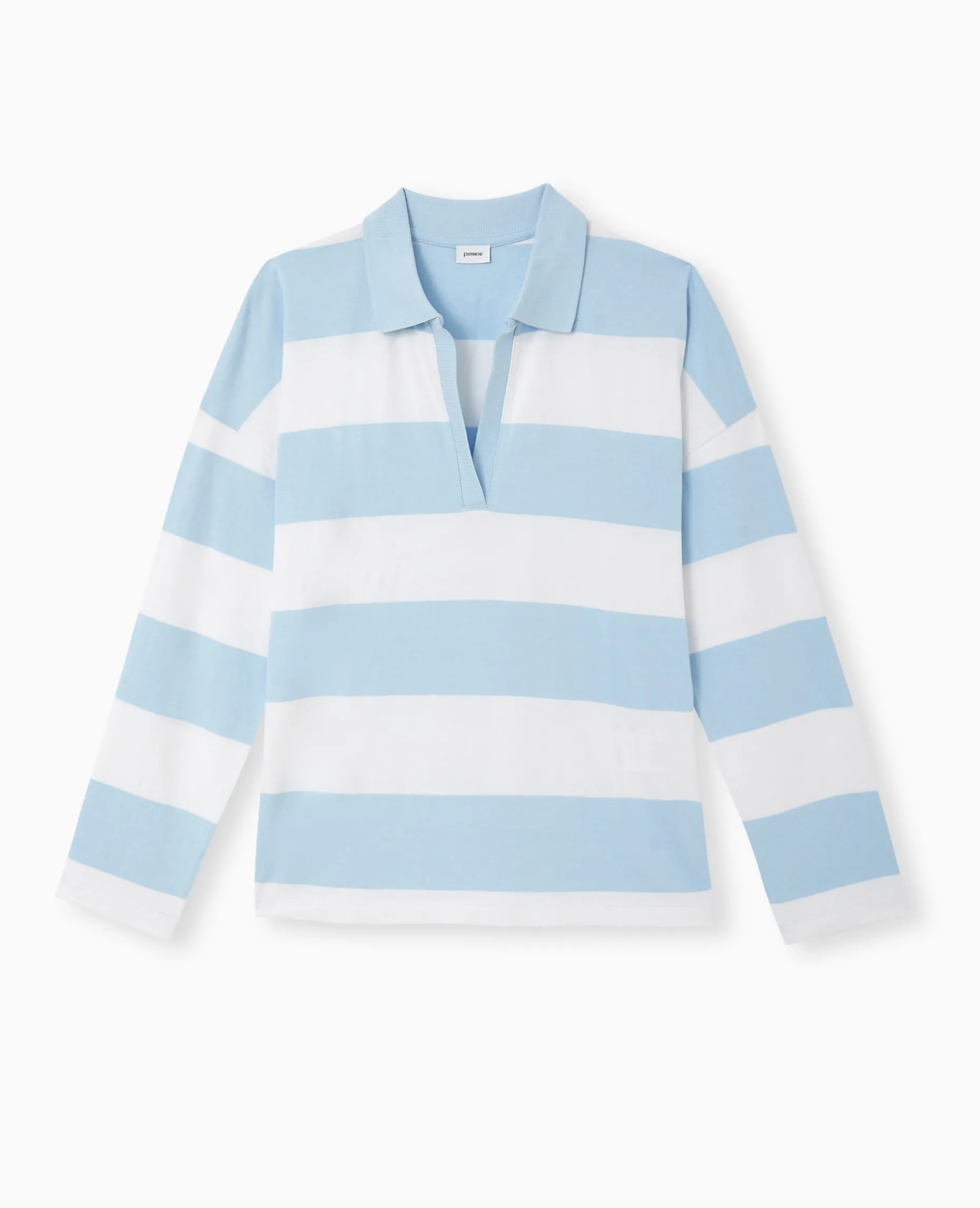 Polo Rayé Oversize Manches Longues - Bleu Clair