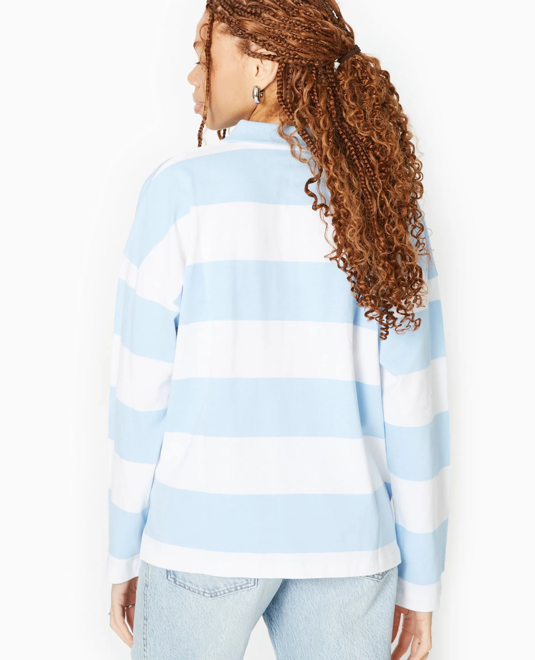 Polo Rayé Oversize Manches Longues - Bleu Clair
