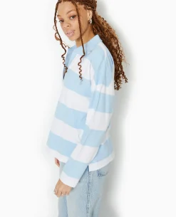 Polo Rayé Oversize Manches Longues - Bleu Clair