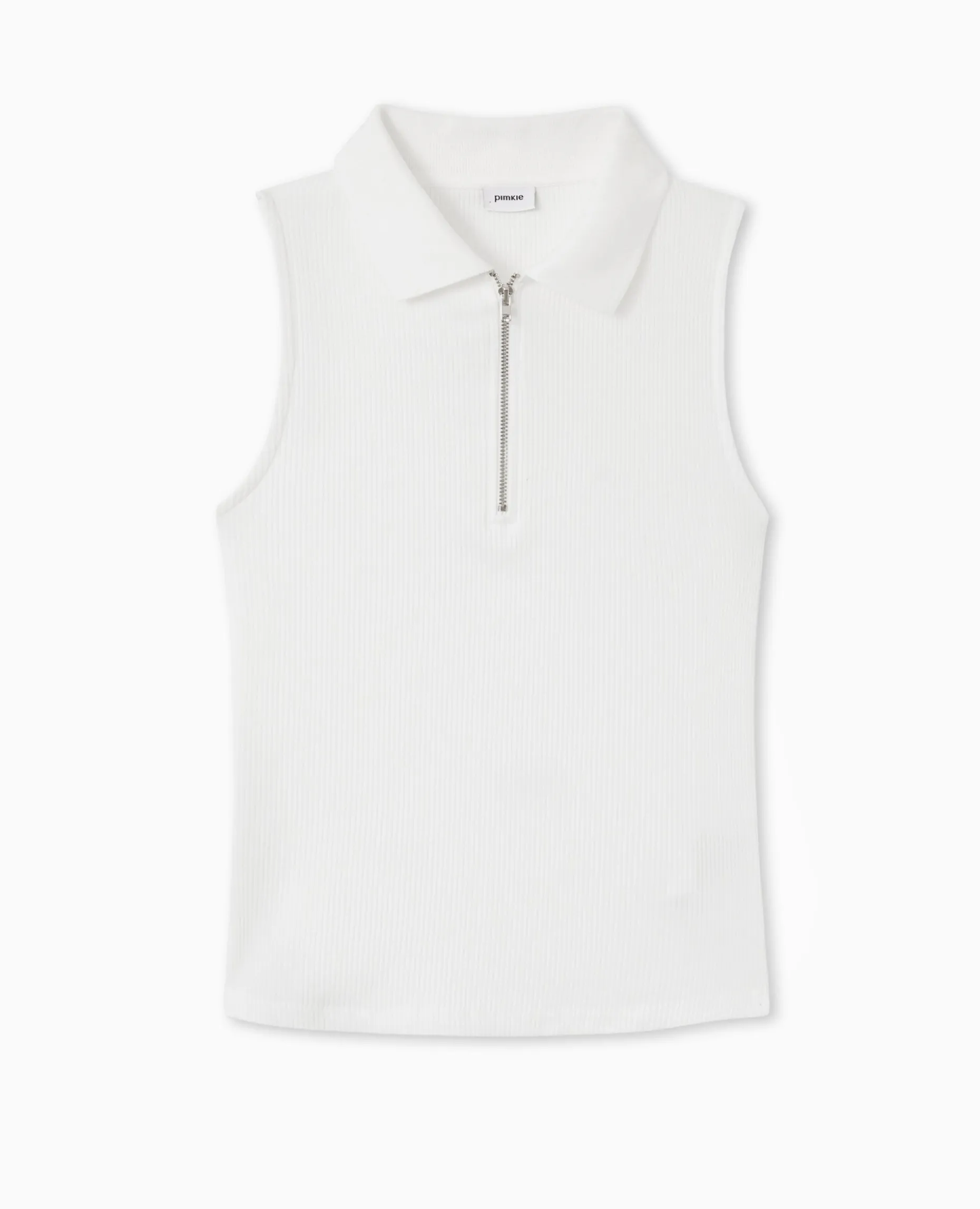 Polo Zippé Sans Manches En Maille Côtelée - Blanc