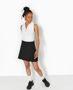 Polo Zippé Sans Manches En Maille Côtelée - Blanc
