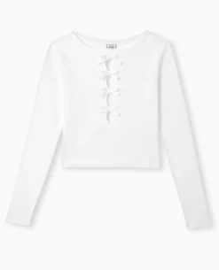 Pull Ajusté Avec Ouvertures Et Nœuds Devant - Blanc