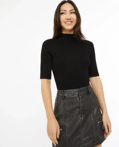 Pull Col Montant Manches Courtes - Noir