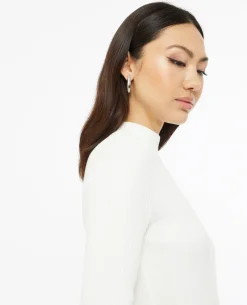Pull Col Montant Manches Courtes - Blanc