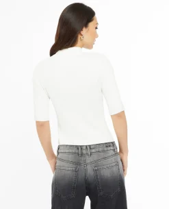 Pull Col Montant Manches Courtes - Blanc