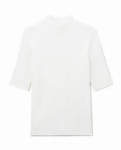Pull Col Montant Manches Courtes - Blanc