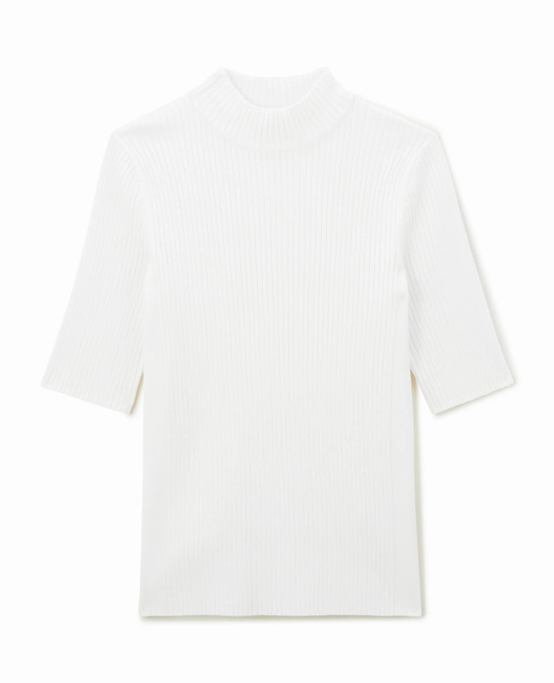 Pull Col Montant Manches Courtes - Blanc