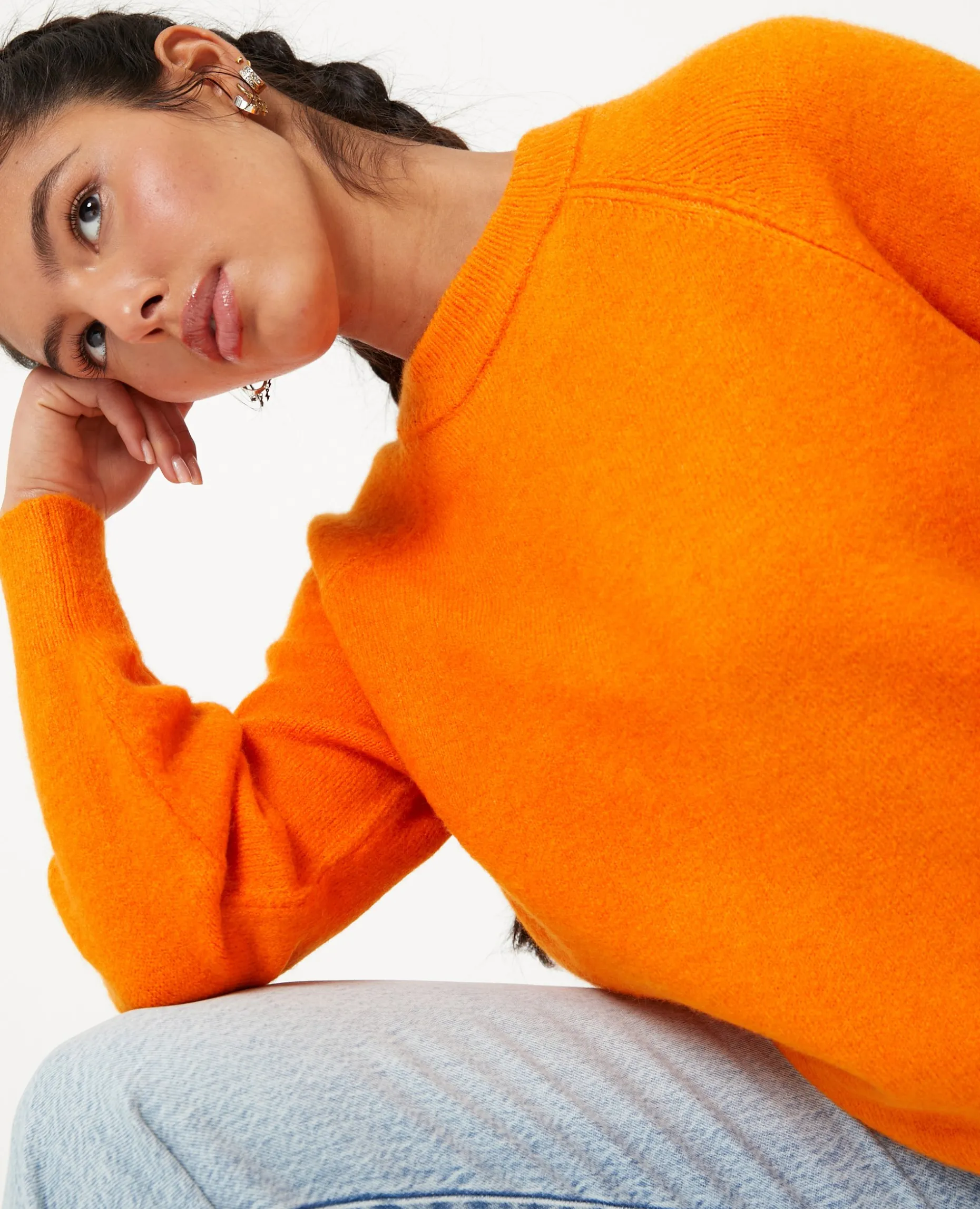Pull Col Rond Avec Laine - Orange