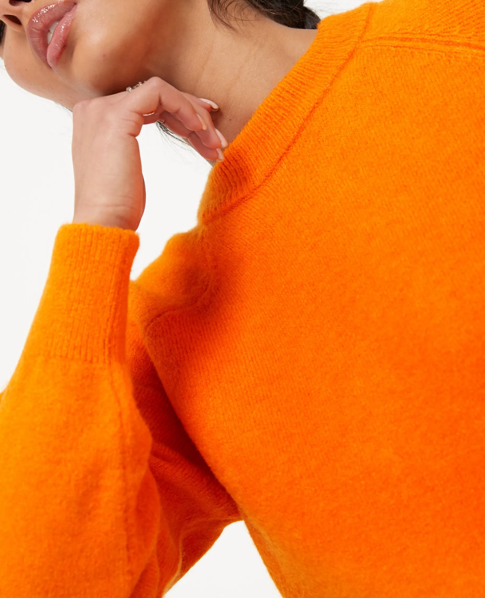 Pull Col Rond Avec Laine - Orange