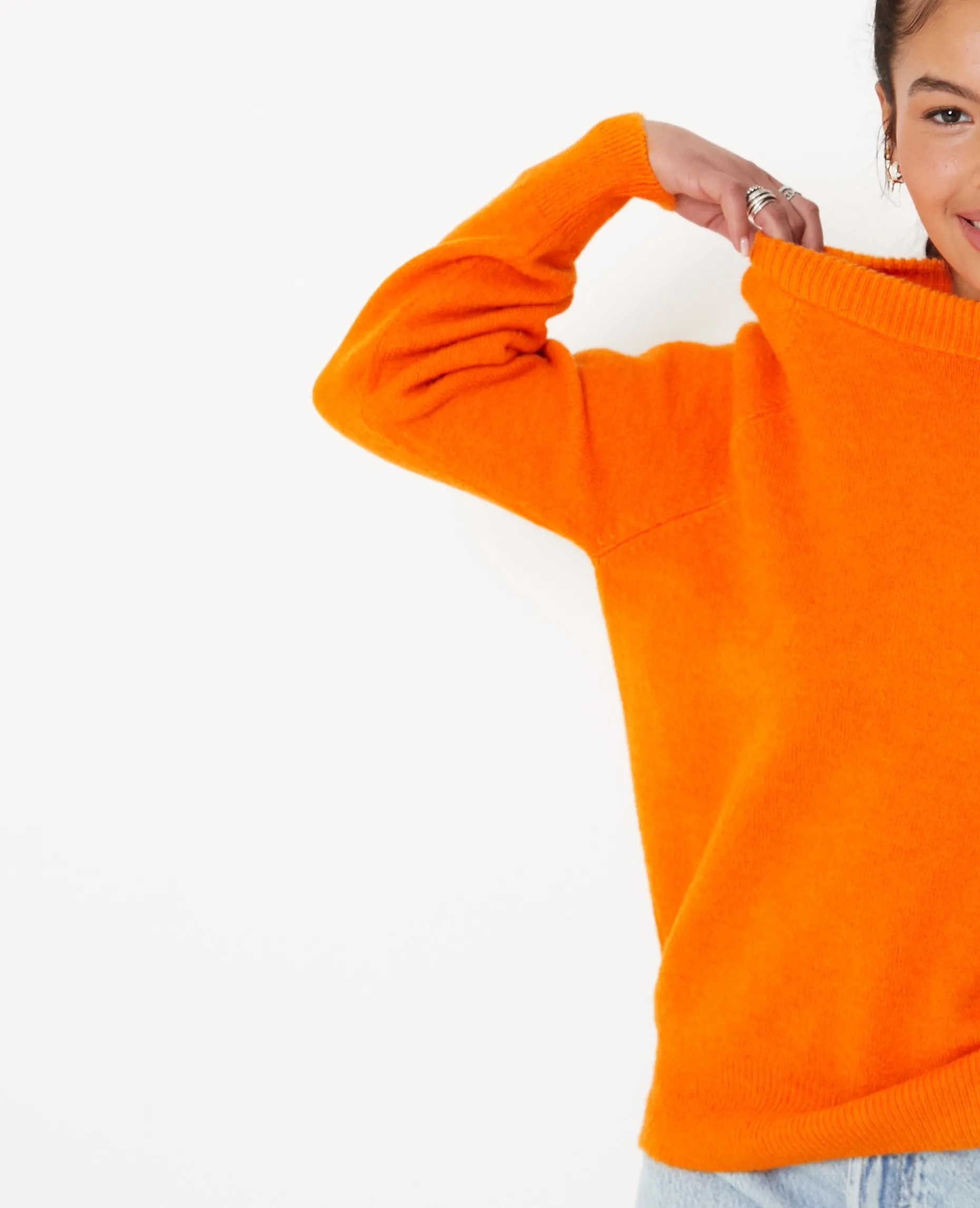 Pull Col Rond Avec Laine - Orange
