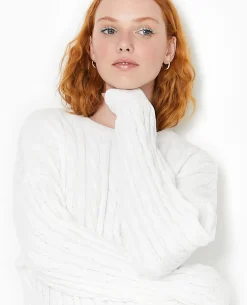 Pull Col Rond En Maille Chenille Torsadée - Blanc