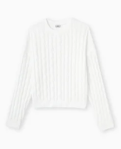 Pull Col Rond En Maille Chenille Torsadée - Blanc