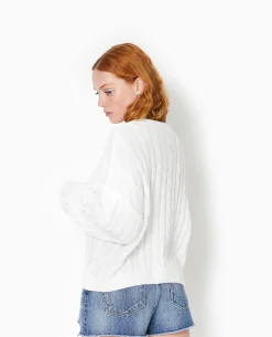 Pull Col Rond En Maille Chenille Torsadée - Blanc