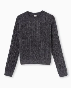 Pull Col Rond En Maille Chenille Torsadée - Gris Foncé