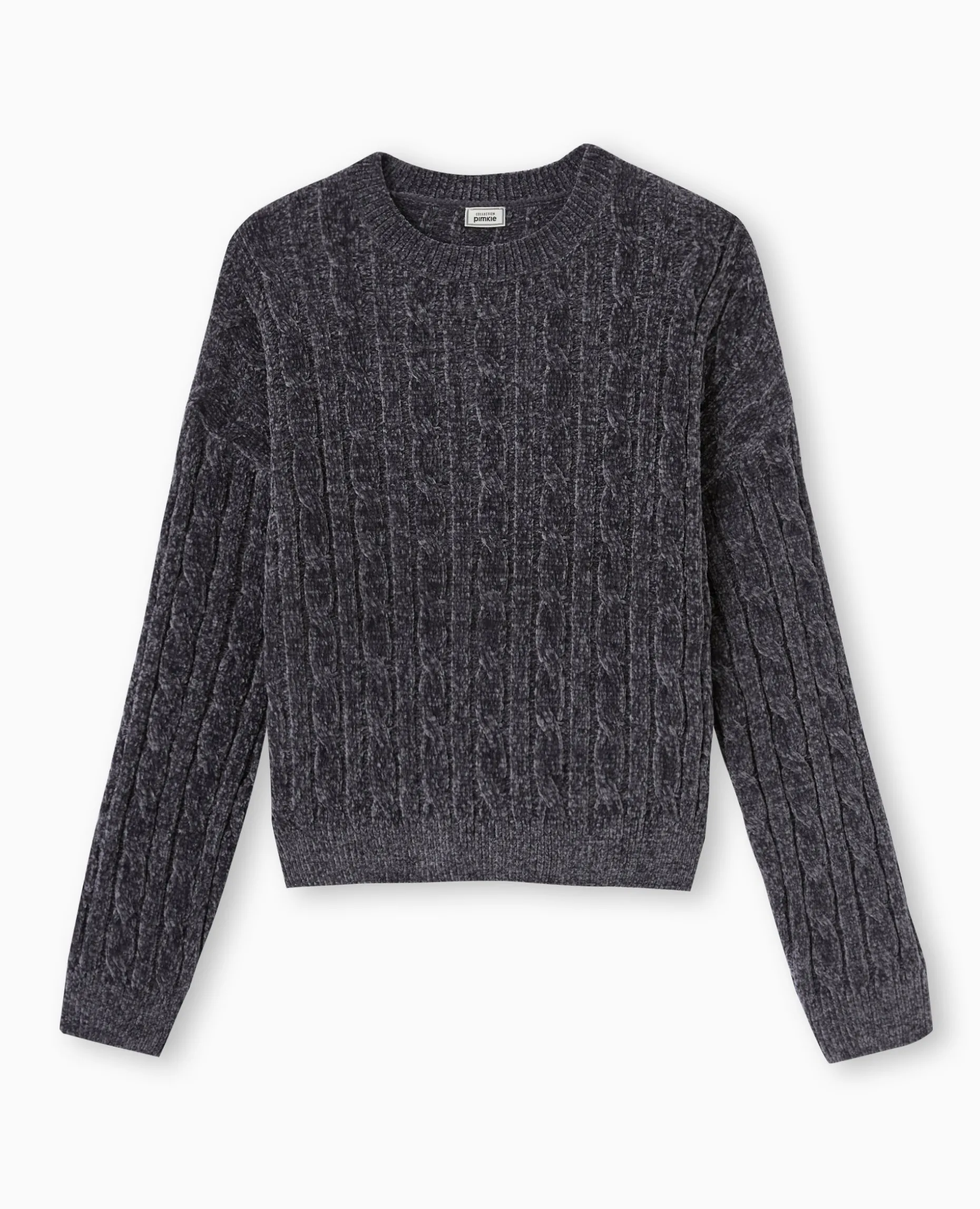 Pull Col Rond En Maille Chenille Torsadée - Gris Foncé