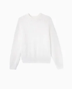 Pull Col Rond En Maille Fluffy Et Poilue - Blanc
