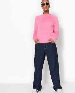 Pull Col Rond En Maille Fluffy Et Poilue - Rose