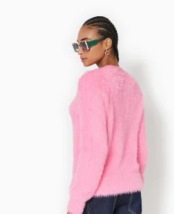 Pull Col Rond En Maille Fluffy Et Poilue - Rose