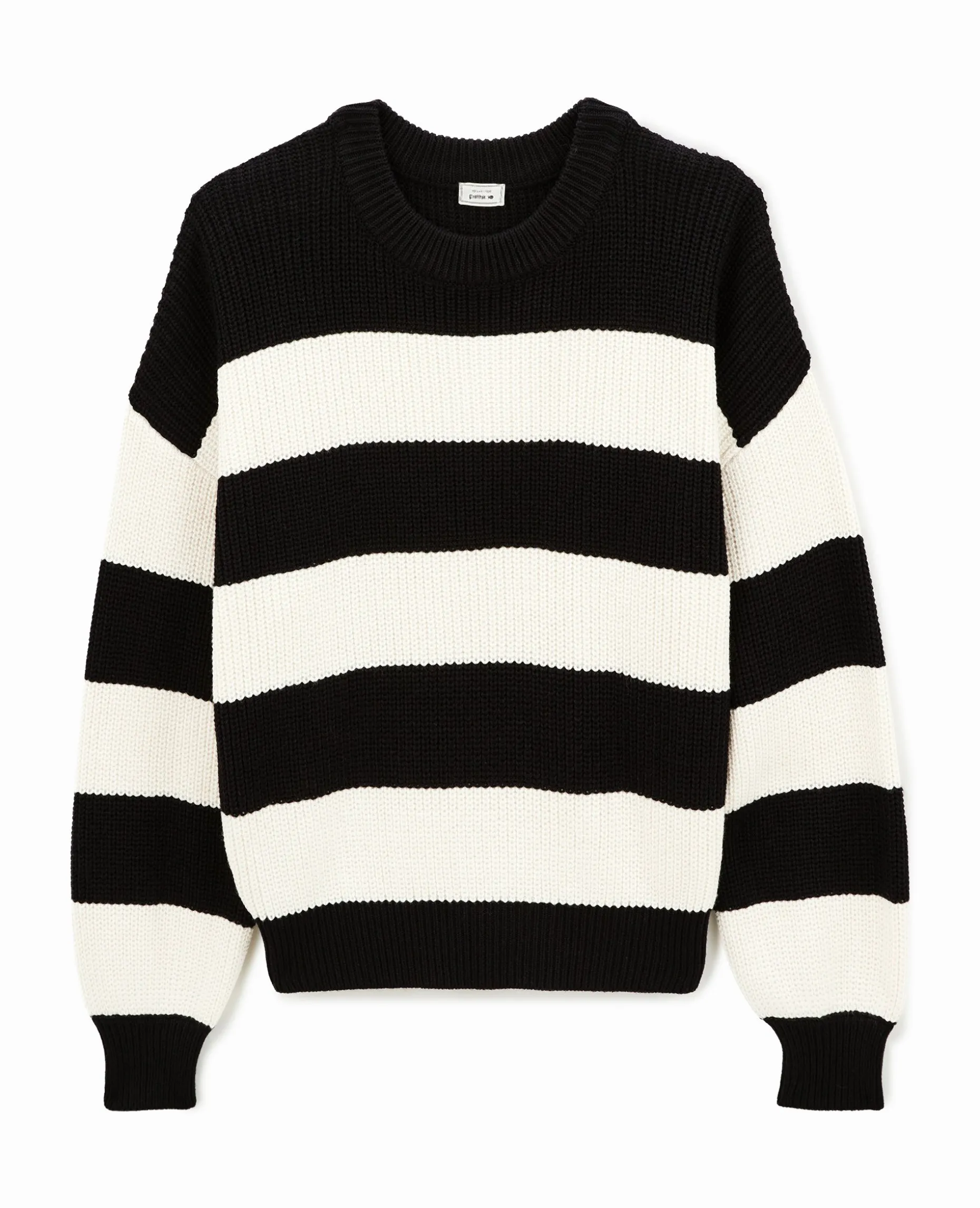 Pull Col Rond En Maille Rayée - Blanc