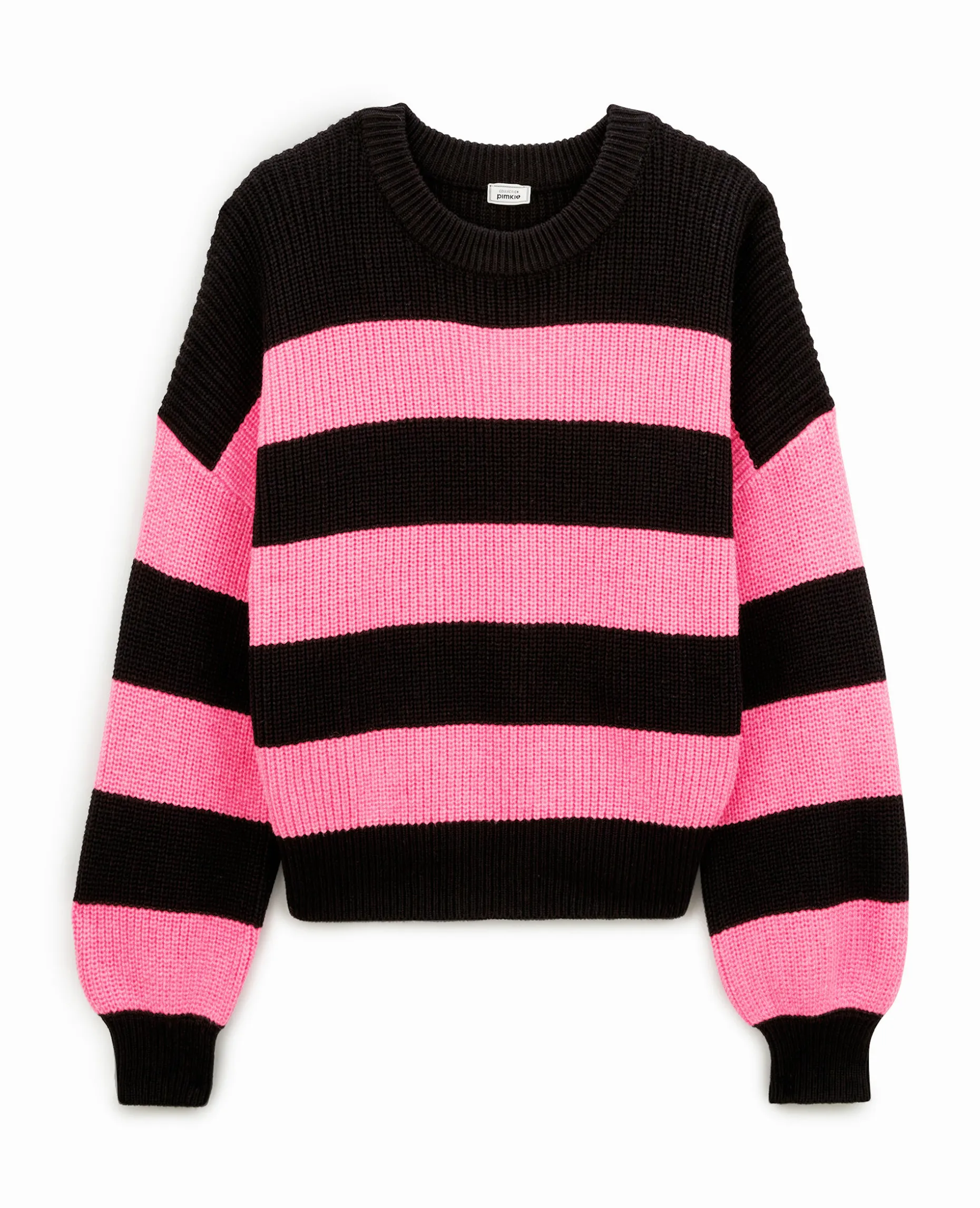 Pull Col Rond En Maille Rayée - Rose