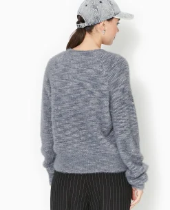 Pull Col Rond Maille Fluffy - Gris Chiné