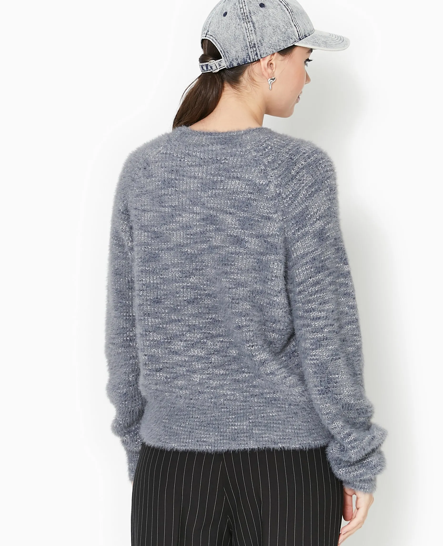 Pull Col Rond Maille Fluffy - Gris Chiné