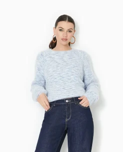 Pull Col Rond Maille Fluffy - Bleu Clair