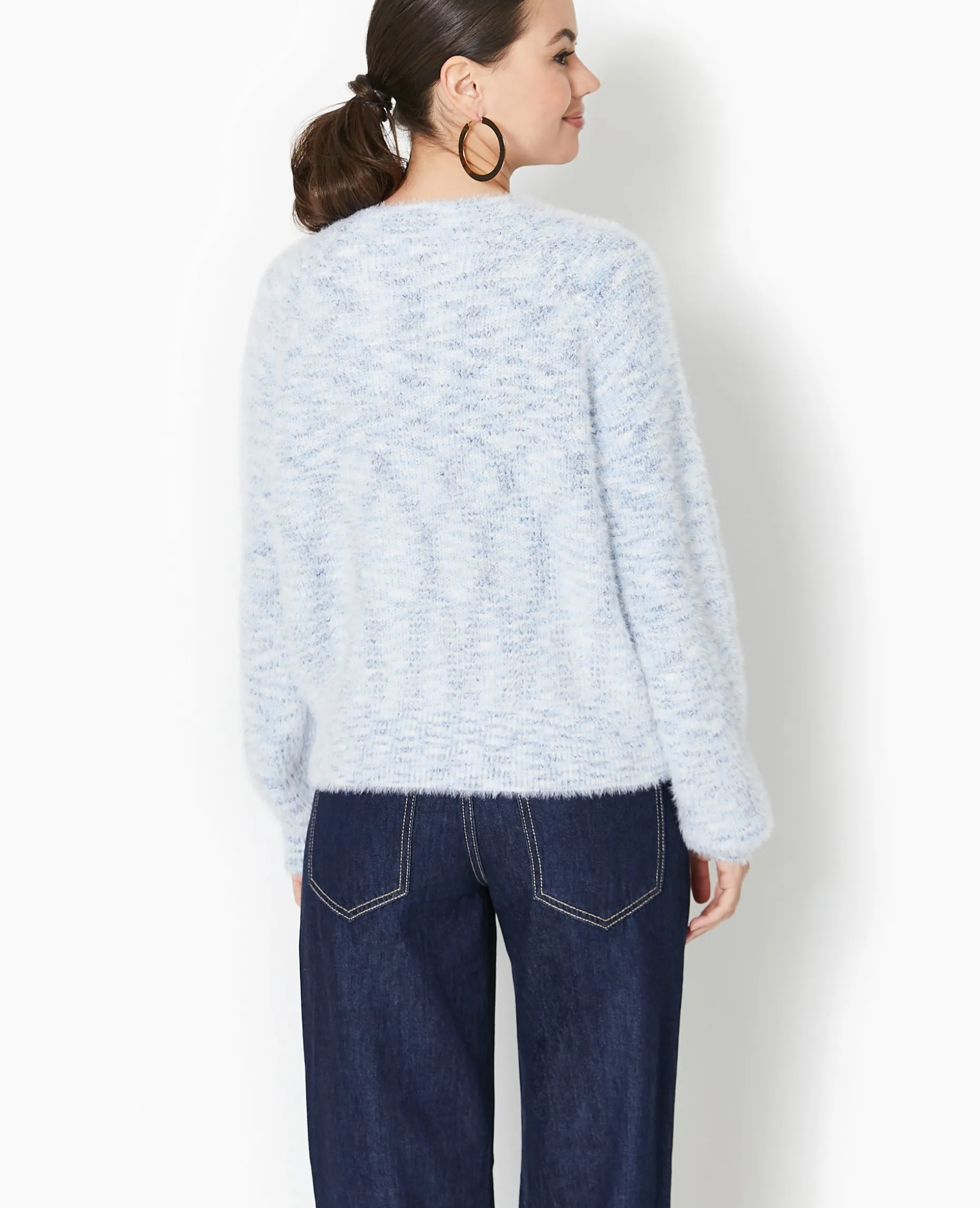 Pull Col Rond Maille Fluffy - Bleu Clair