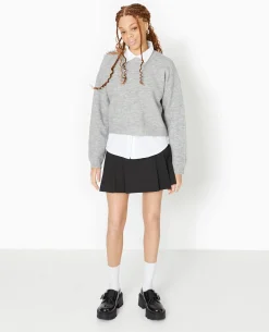 Pull Court En Maille - Gris Chiné