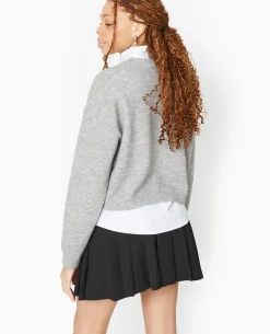 Pull Court En Maille - Gris Chiné