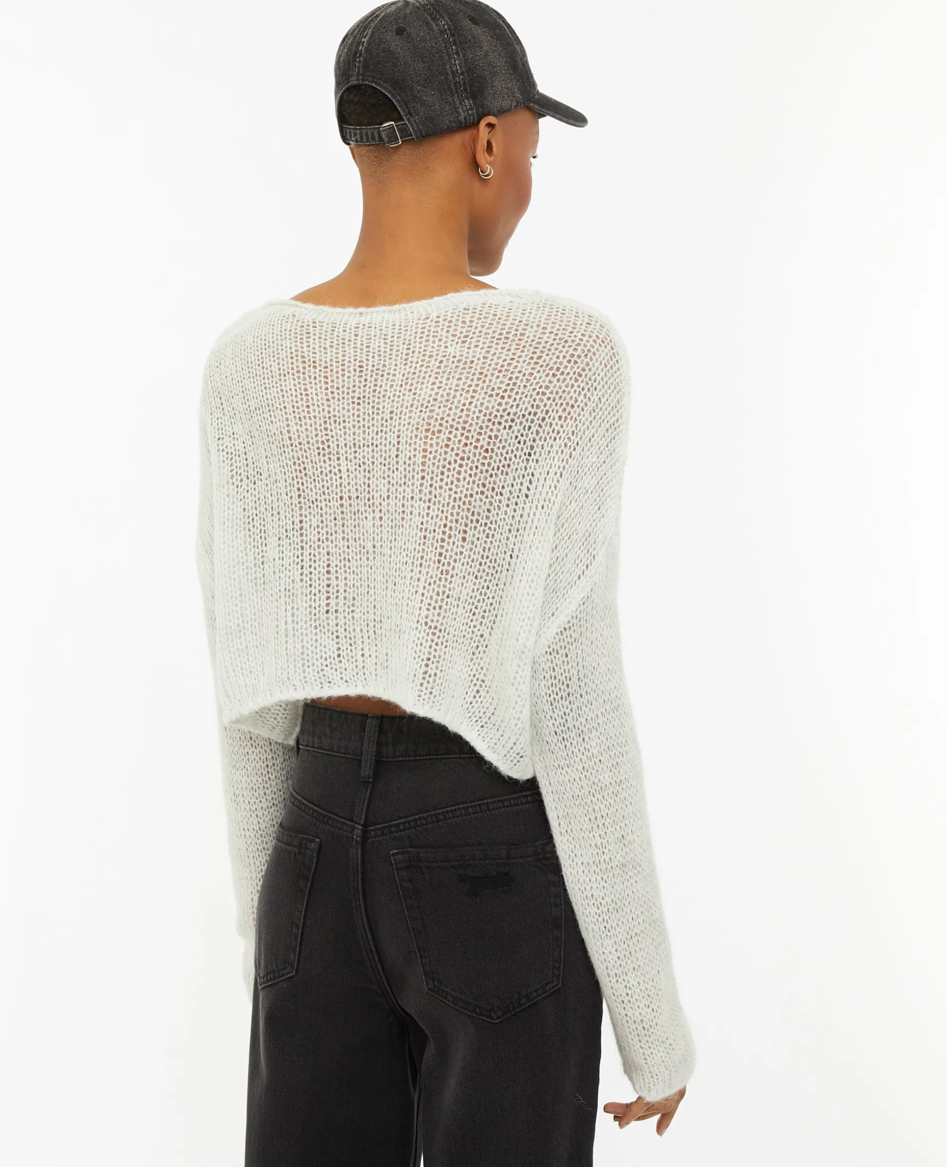 Pull Court En Maille Ajourée - Blanc