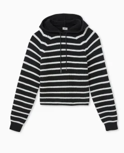 Pull Court Rayé Avec Capuche - Blanc