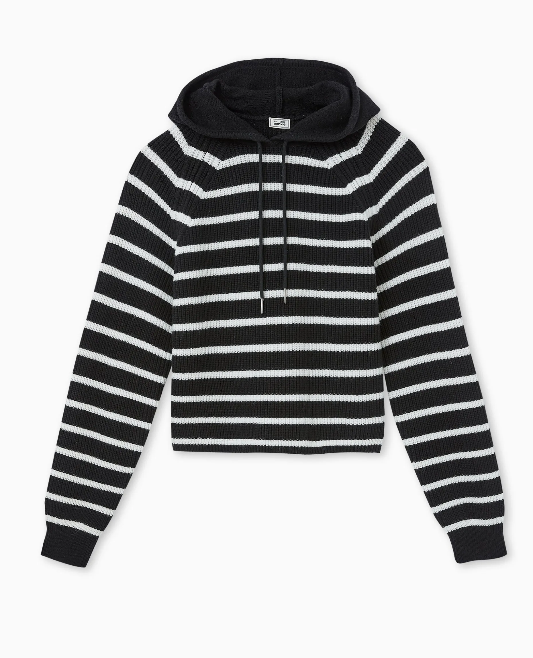 Pull Court Rayé Avec Capuche - Blanc