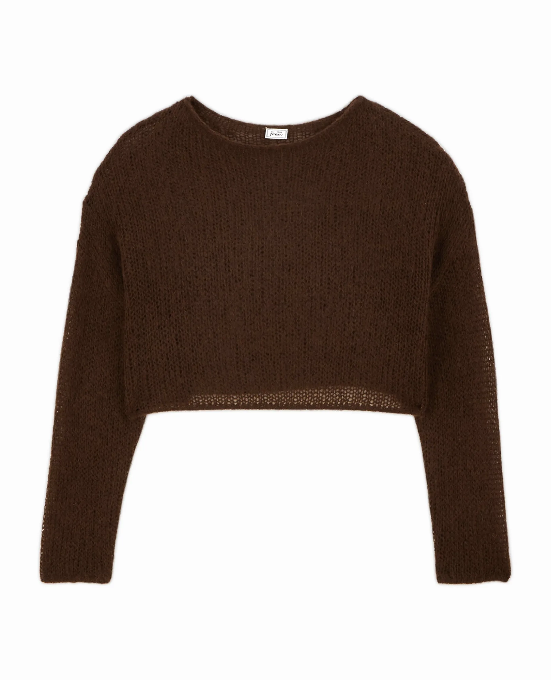 Pull Cropped En Maille Transparente - Marron