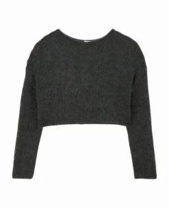 Pull Cropped En Maille Transparente - Gris Foncé