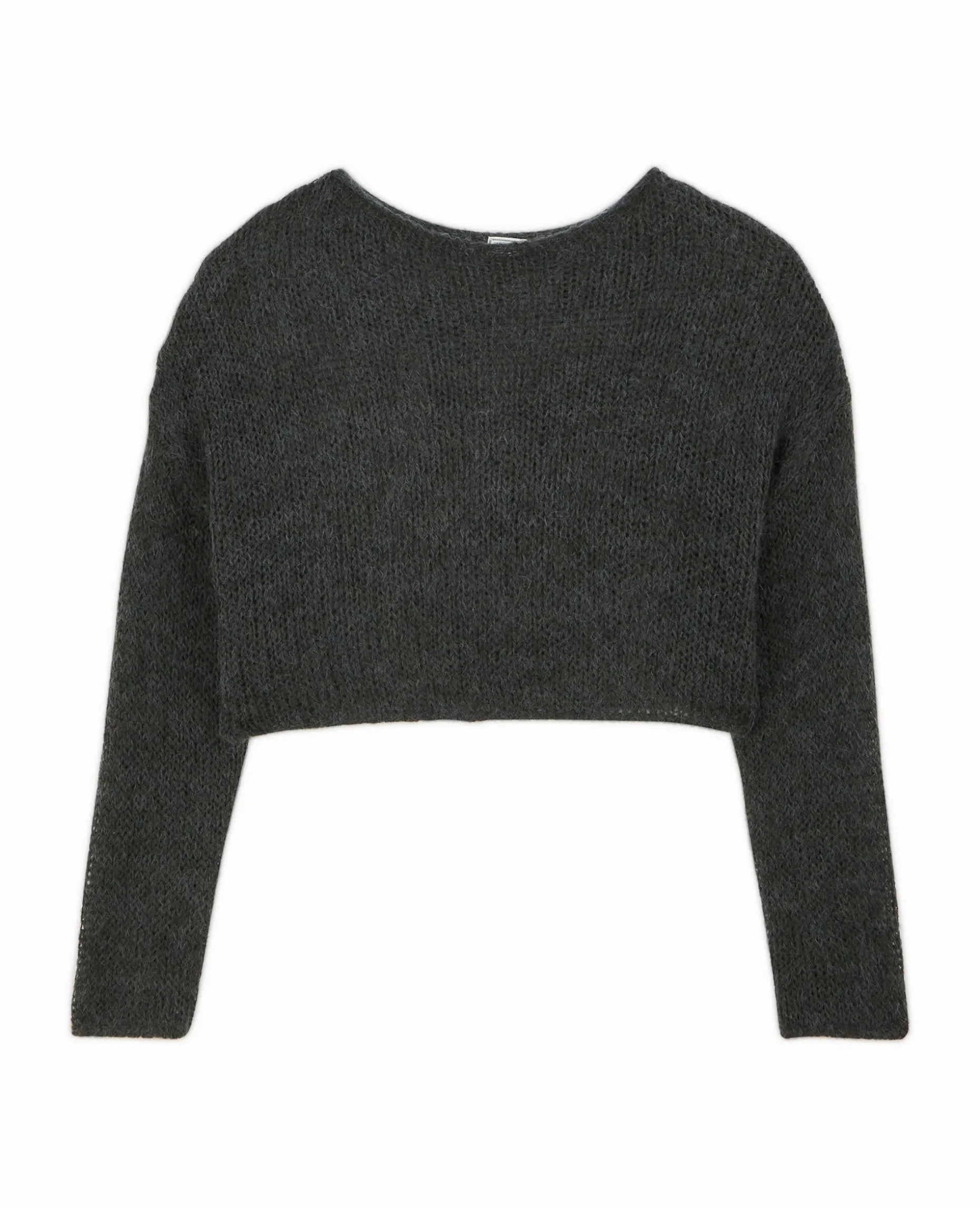 Pull Cropped En Maille Transparente - Gris Foncé