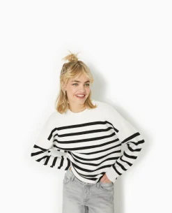 Pull Droit Rayé - Blanc