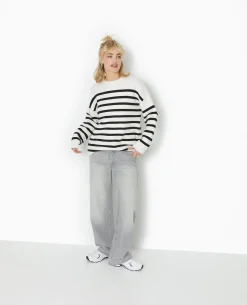Pull Droit Rayé - Blanc