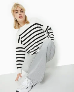 Pull Droit Rayé - Blanc