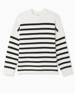 Pull Droit Rayé - Blanc