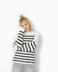 Pull Droit Rayé - Blanc
