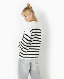 Pull Droit Rayé - Blanc