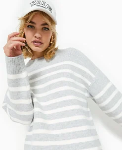 Pull Droit Rayé - Gris Chiné