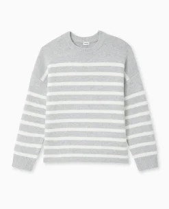 Pull Droit Rayé - Gris Chiné