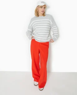 Pull Droit Rayé - Gris Chiné