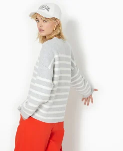 Pull Droit Rayé - Gris Chiné