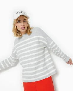 Pull Droit Rayé - Gris Chiné