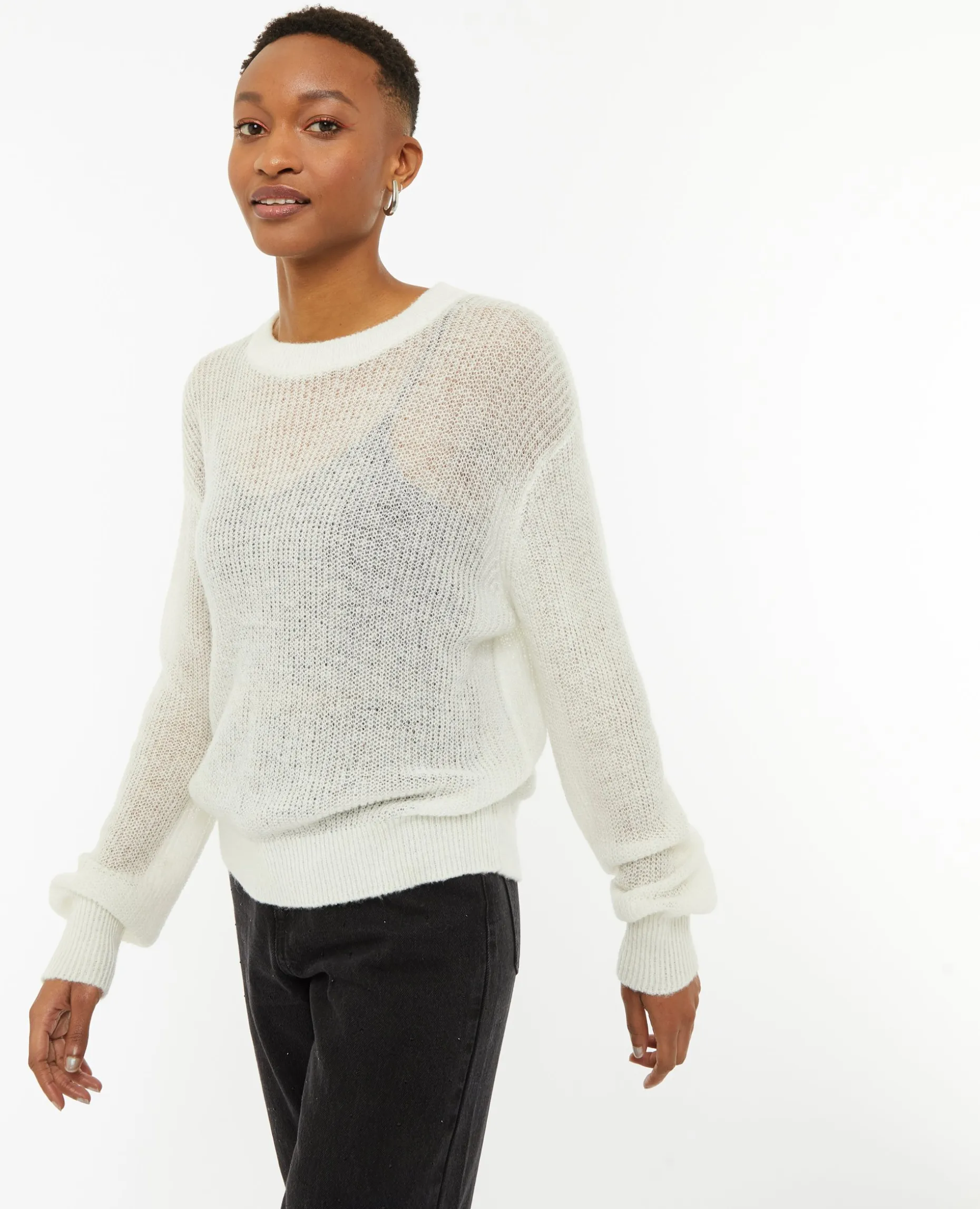Pull En Maille Ajourée - Blanc