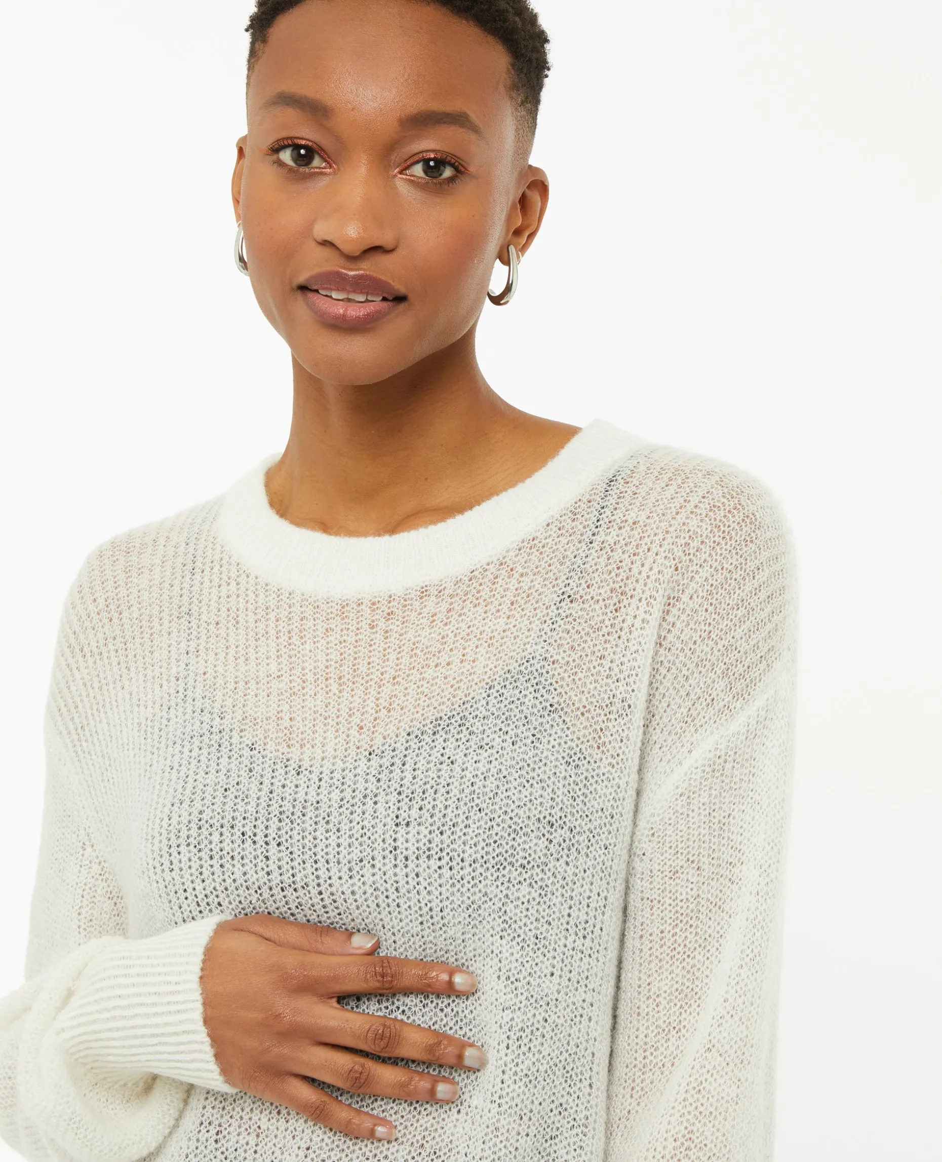 Pull En Maille Ajourée - Blanc