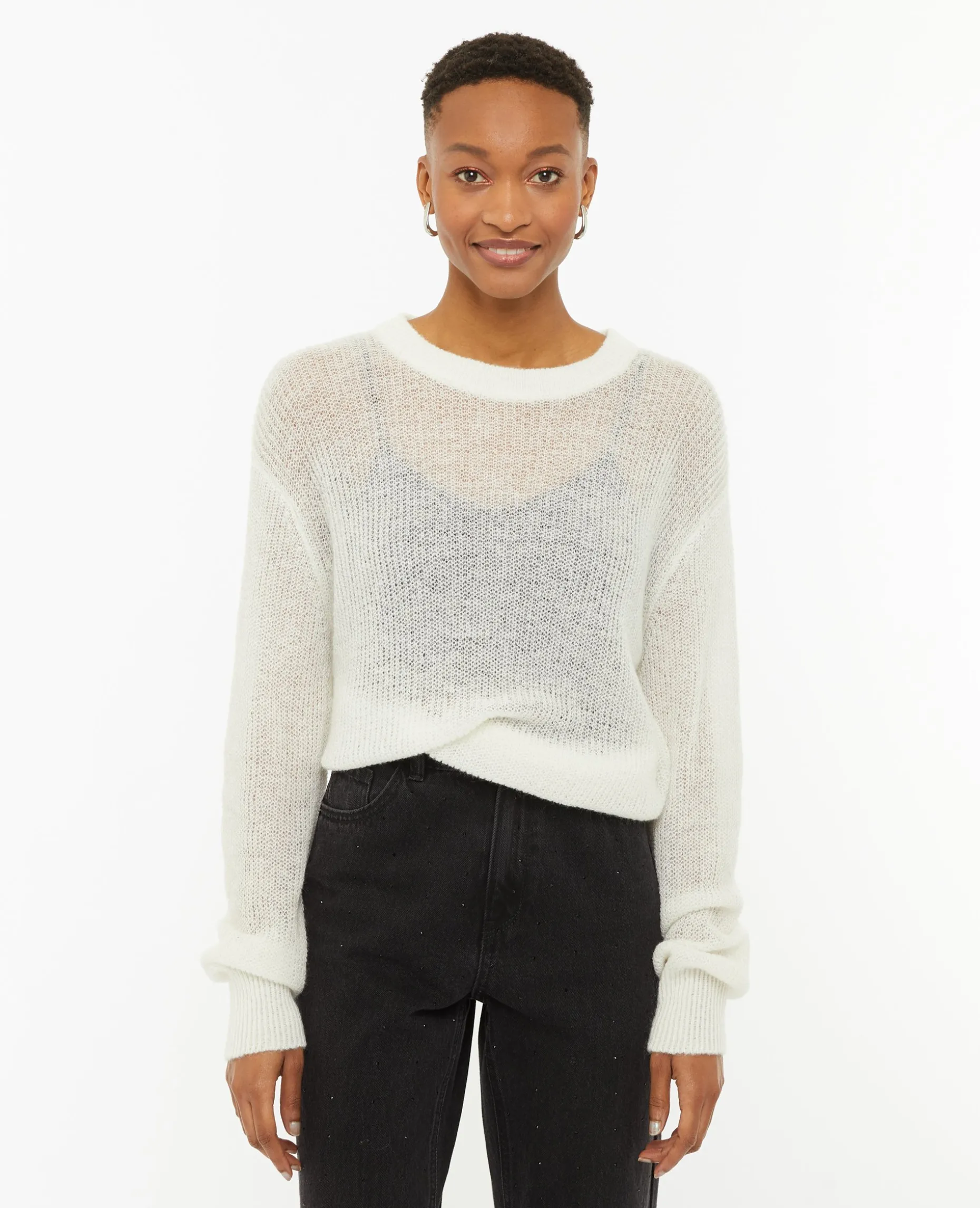 Pull En Maille Ajourée - Blanc